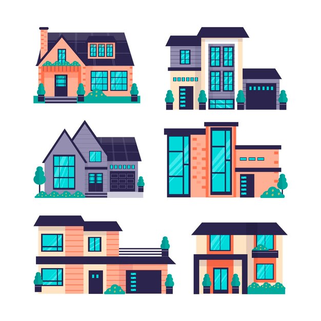 Conjunto de casas modernas ilustradas.