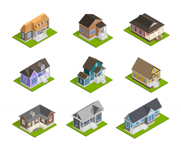 Vector gratuito conjunto de casas de pueblo