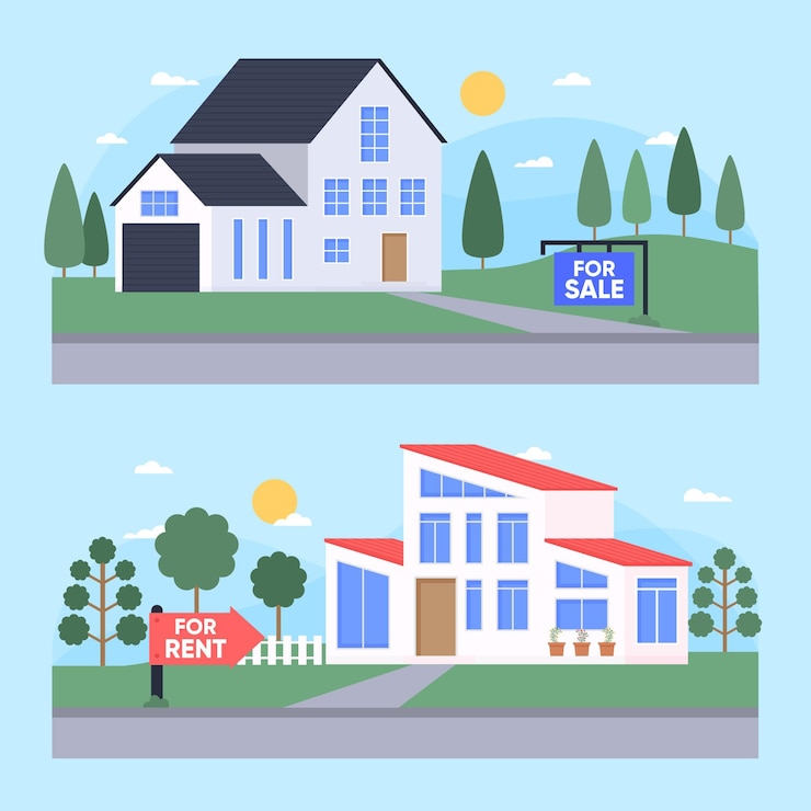 Vector gratuito conjunto de casas en venta o alquiler