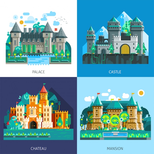 Vector gratuito conjunto de castillos medievales