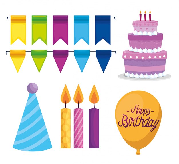 Conjunto de celebración feliz cumpleaños paty