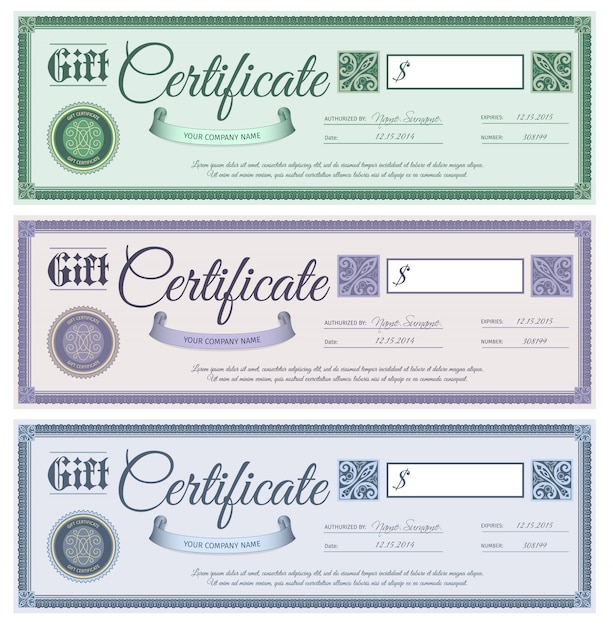 Conjunto de certificados de regalo