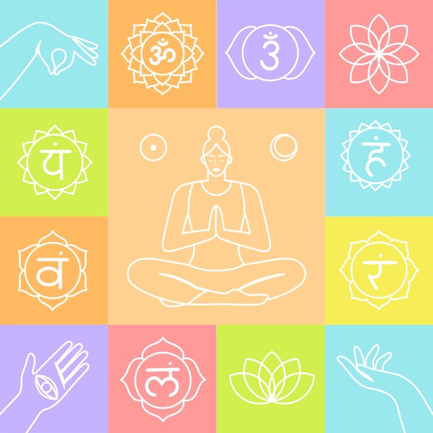 Vector gratuito conjunto de chakras coloridos