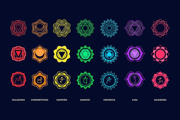 Vector gratuito conjunto de chakras coloridos