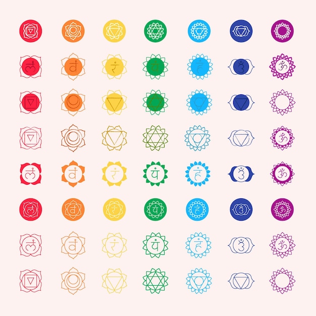 Conjunto de chakras multicolores
