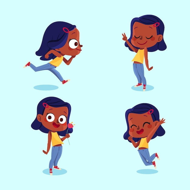 Vector gratuito conjunto de chica negra en diferentes poses