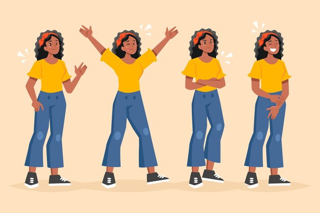 Conjunto de chica negra en diferentes poses