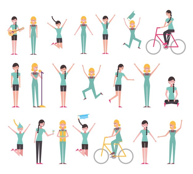 conjunto de chicas haciendo actividades