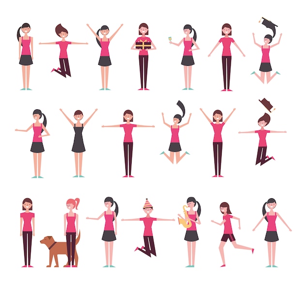 Vector gratuito conjunto de chicas haciendo actividades