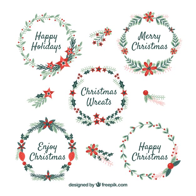 Conjunto de cinco coronas planas de navidad