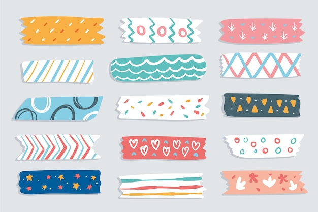 Conjunto de cintas washi diferentes dibujadas