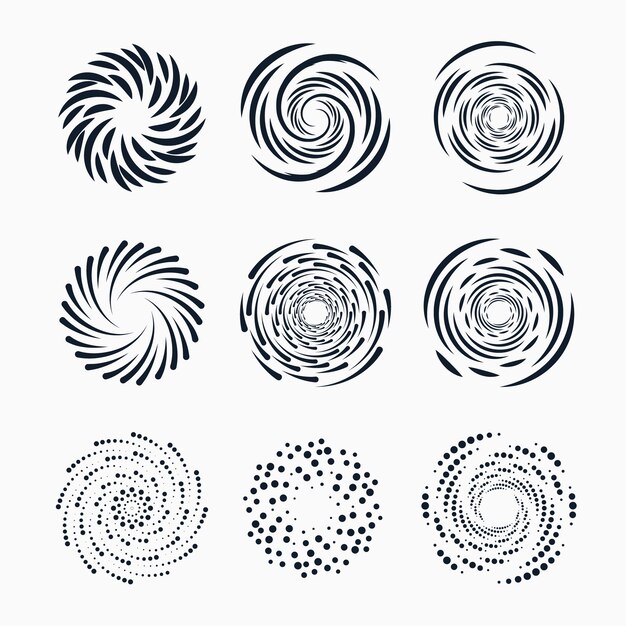 Conjunto de círculo espiral de diseño plano