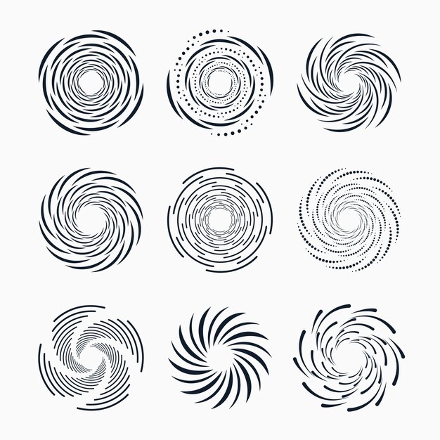 Conjunto de círculo espiral de diseño plano