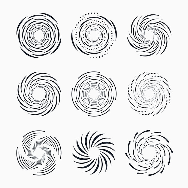 Conjunto de círculo espiral de diseño plano