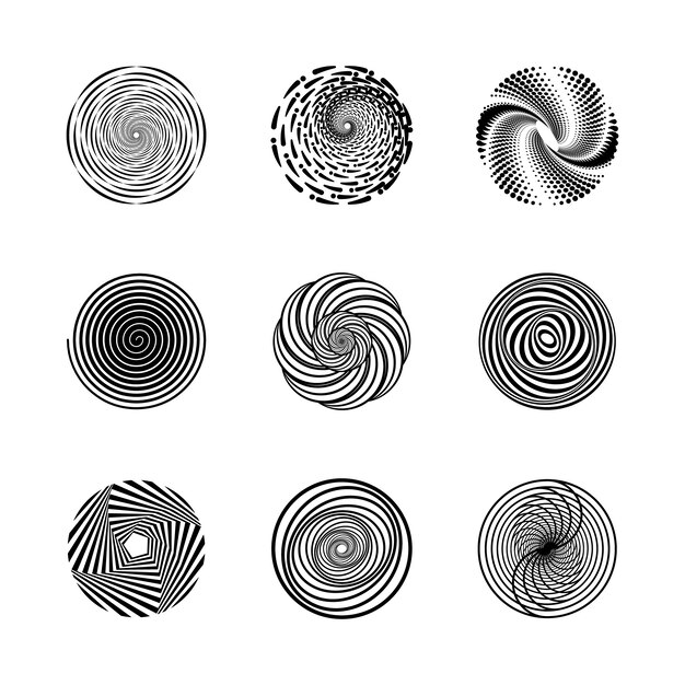 Conjunto de círculo espiral de diseño plano