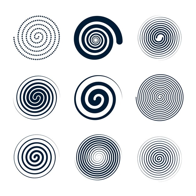 Conjunto de círculo espiral de diseño plano