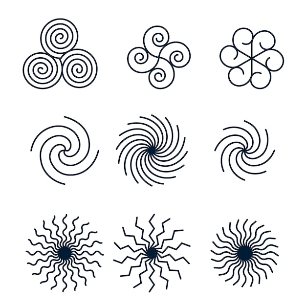 Conjunto de círculo espiral de diseño plano