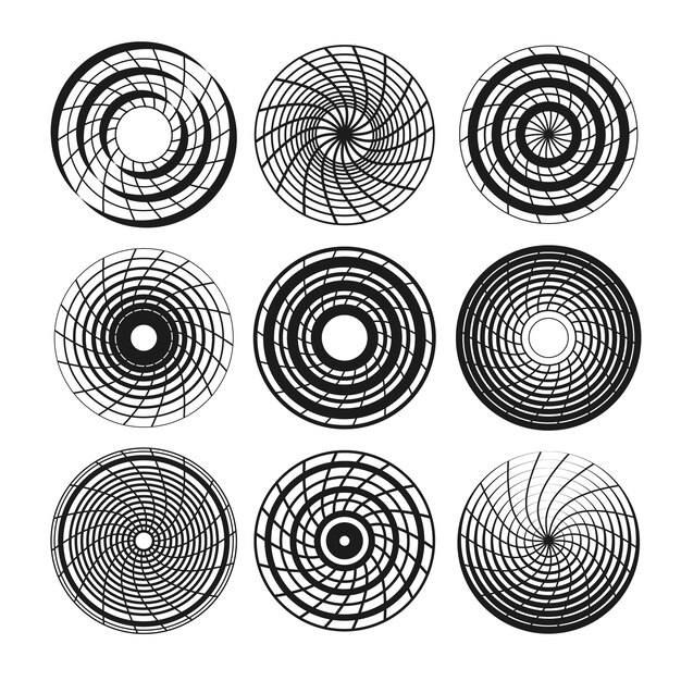 Conjunto de círculo espiral de diseño plano