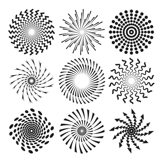 Conjunto de círculo espiral de diseño plano
