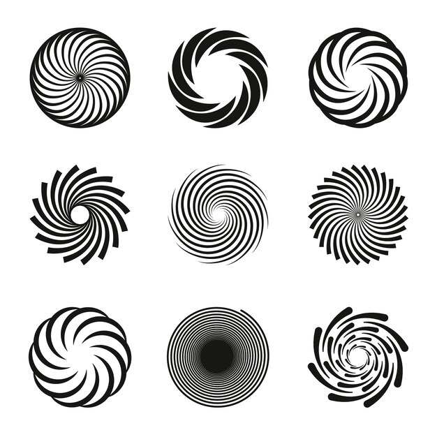 Conjunto de círculo espiral de diseño plano
