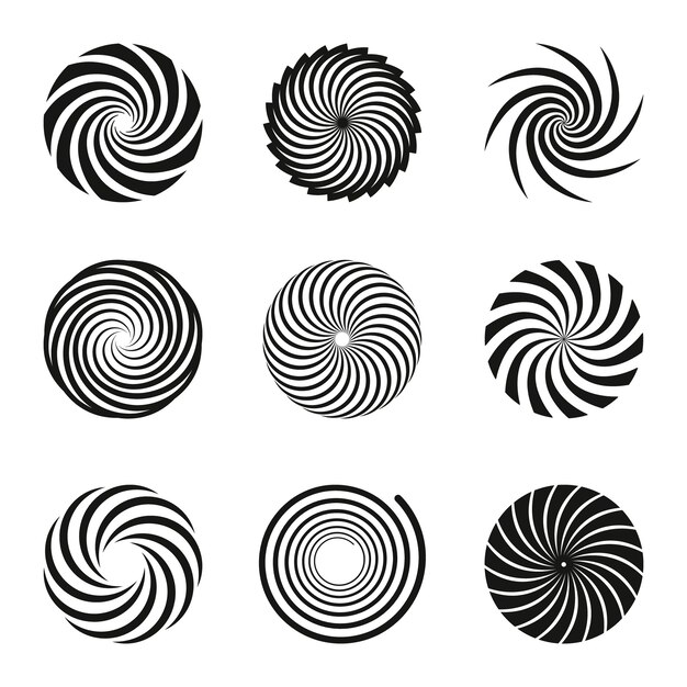 Conjunto de círculo espiral de diseño plano