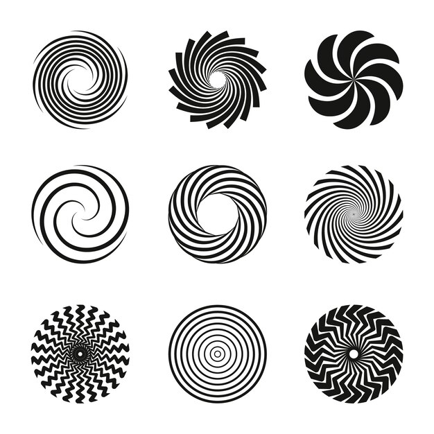 Conjunto de círculo espiral de diseño plano