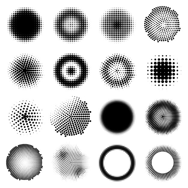 Conjunto de círculos de efectos de semitono monocromo
