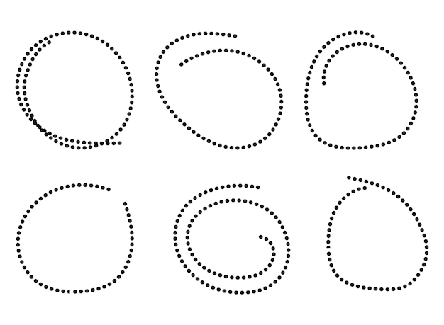 Conjunto de círculos de garabatos punteados