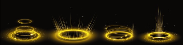 Conjunto de círculos de portal amarillo aislado en el fondo