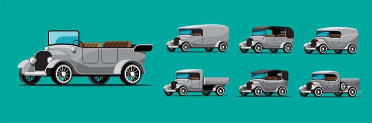 Vector gratuito conjunto de coche antiguo en estilo retro en verde
