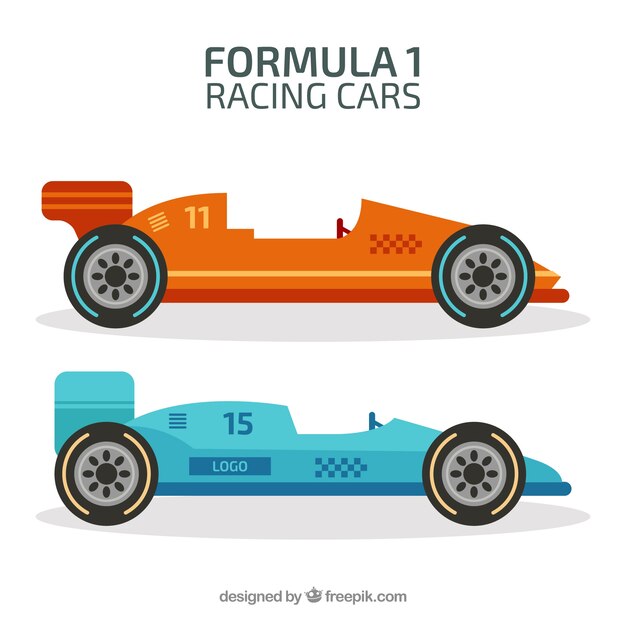 Conjunto de coches de carreras de fórmula 1 diseño plano