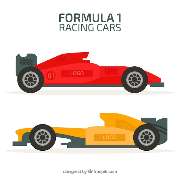 Conjunto de coches de carreras de fórmula 1 diseño plano
