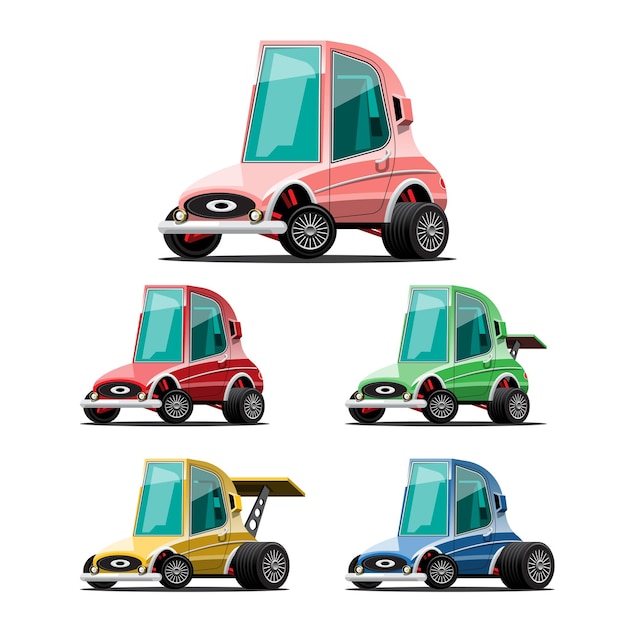 Conjunto de coches deportivos en estilo de dibujos animados en blanco Vector Premium 
