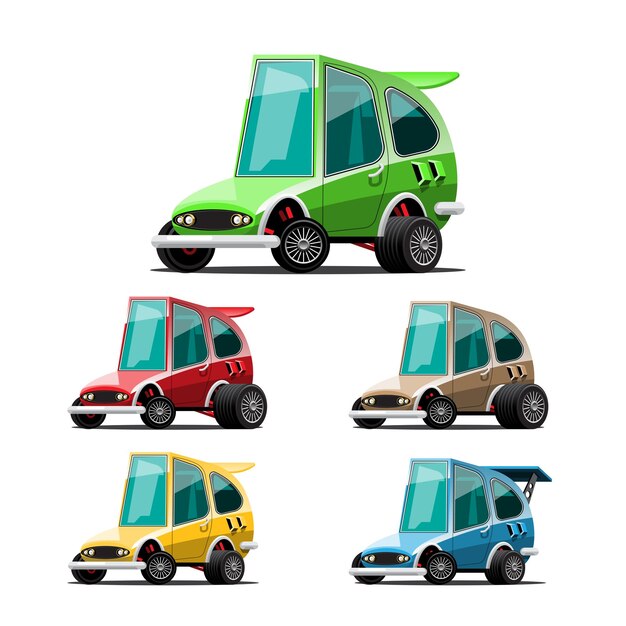 Conjunto de coches deportivos en estilo de dibujos animados en blanco