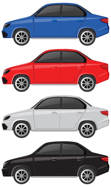 Conjunto de coches sedán de diferentes colores.