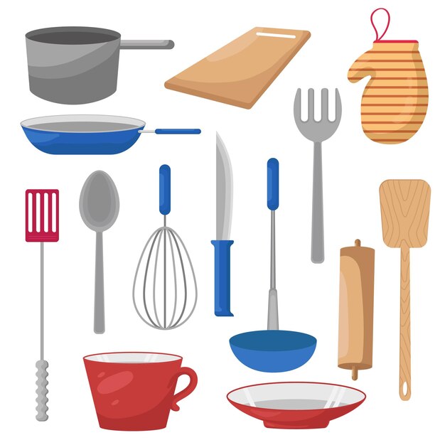 Conjunto de la colección de elementos de cocina.