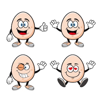 Conjunto de colección lindo personaje de dibujos animados de huevo sonriente