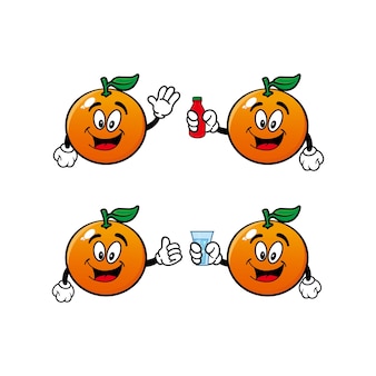 Conjunto de colección lindo personaje de dibujos animados naranja sonriente