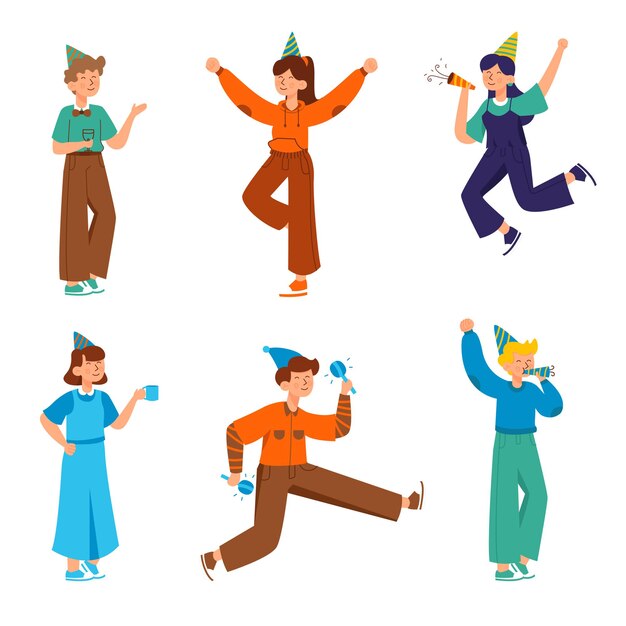 Conjunto de colección de ropa elegante de uso humano, ilustración aislada, concepto de fiesta feliz