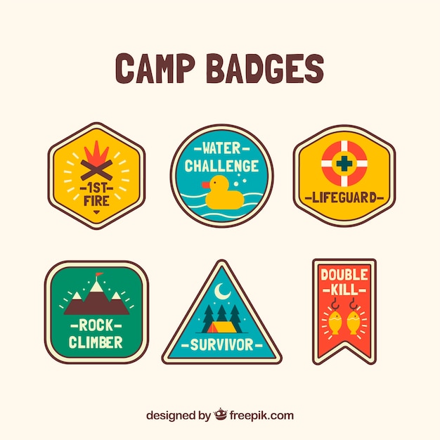 Vector gratuito conjunto colordio de insignias de campamento