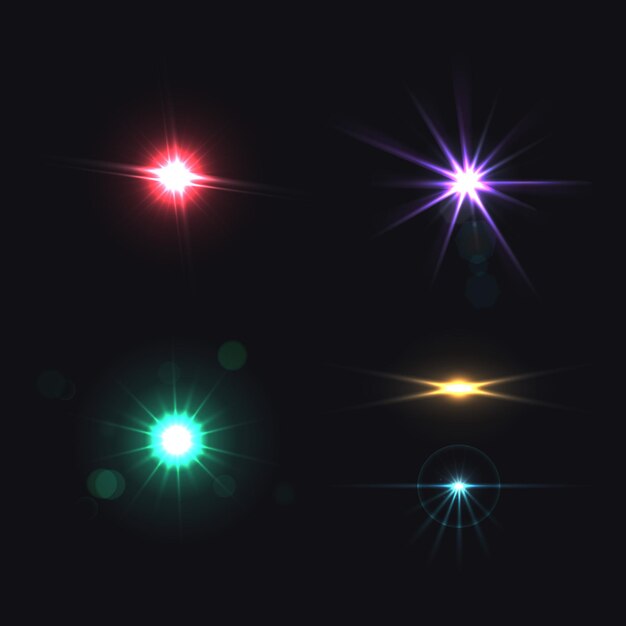 Conjunto de colores realistas de efectos brillantes de lente aislado