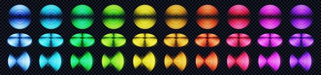 Conjunto de colores realistas de señal de onda de radio aislada en fondo transparente Ilustración vectorial del símbolo radial de conexión wifi efecto de pulso de propagación de sonido área de radar vista de ángulo superior frontal