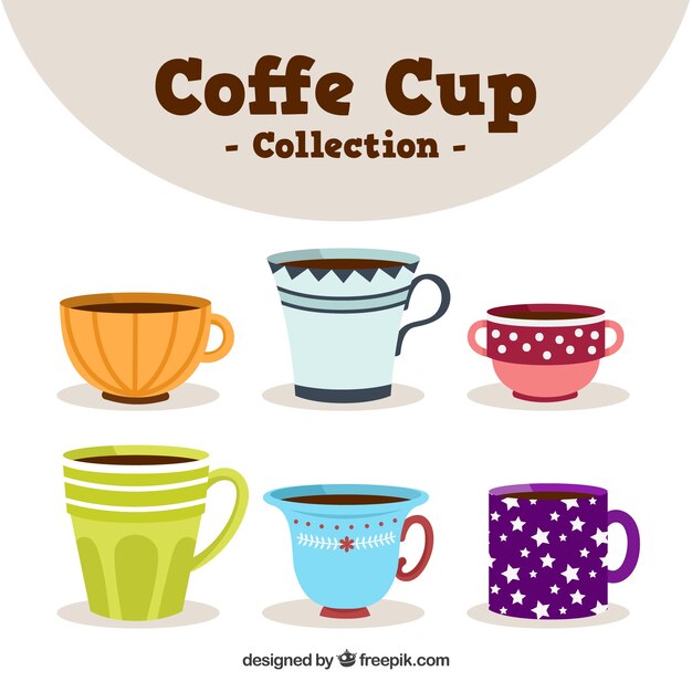 Conjunto de coloridas tazas de café