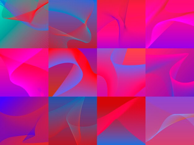 Conjunto de coloridas vibrantes gráficos de onda 3d