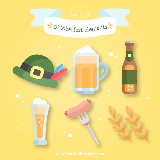 Vector gratuito conjunto colorido de elementos de la fiesta de la cerveza