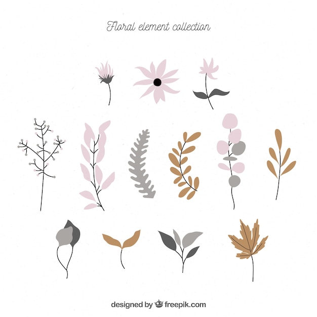 Conjunto colorido de elementos florales con diseño plano