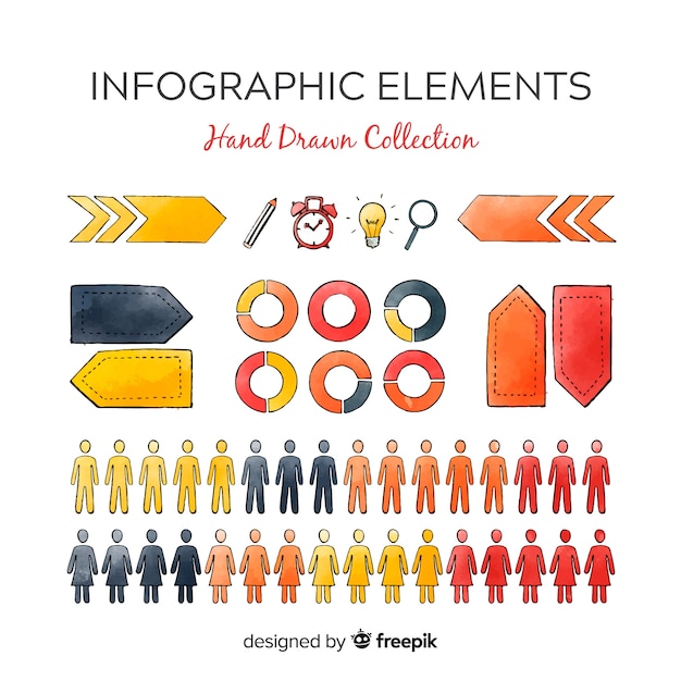 Conjunto colorido de elementos de infografía dibujados a mano