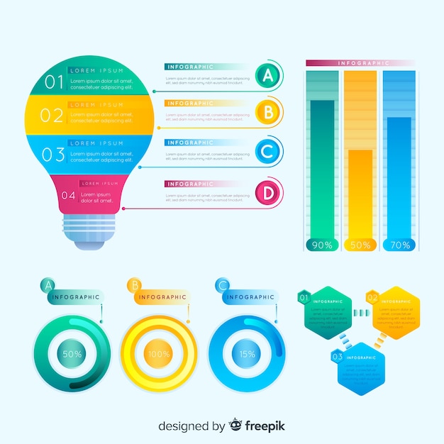 Conjunto colorido de elementos infográficos con estilo de degradado