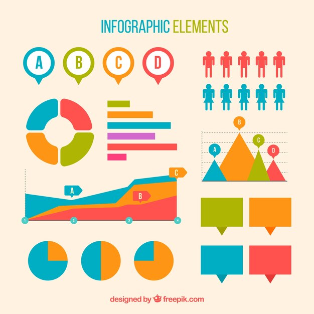 Conjunto colorido de elementos infográficos planos