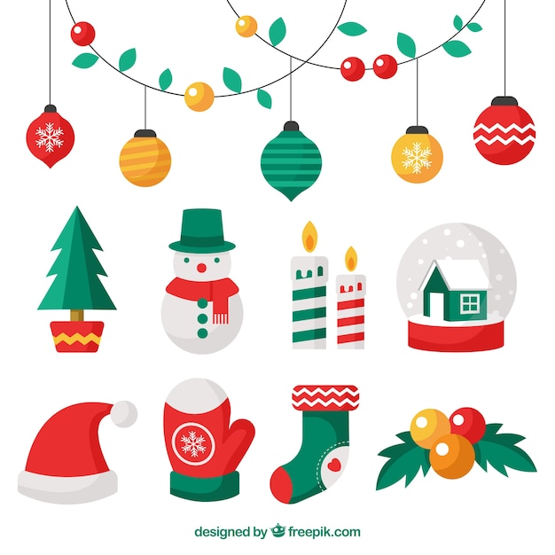 Vector gratuito conjunto colorido de elementos de navidad